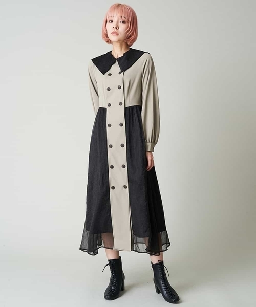 A de a.v.v(アードアー・ヴェ・ヴェ)の「楊柳シフォンドッキングビック衿ワンピース(ワンピース・レディース・ベージュ/カーキ・39)」の4枚目の写真