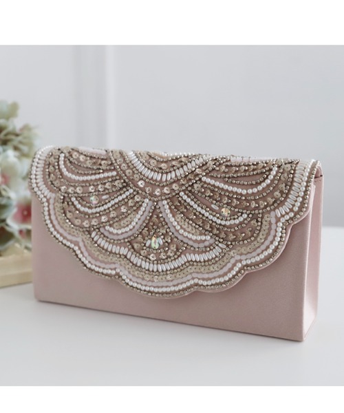 Cupid Heart（キューピッドハート）の「【Cupid Heart】結婚式バッグ　スカラップビーズ刺繍クラッチバッグ（クラッチバッグ・レディース・シルバー/ベージュ/グレー/ピンク/ブラック・MEDIUM）」の7枚目の写真