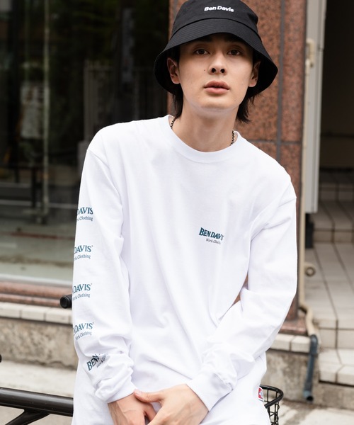 BEN DAVIS(ベンデイビス)の「【BEN DAVIS/ベンデイビス】袖プリントロンT バックプリント(Tシャツ/カットソー・メンズ・ホワイト/ブラック/ダークグリーン・MEDIUM/LARGE/X-LARGE)」の2枚目の写真