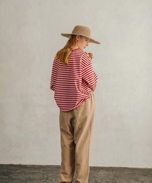 khakito（カーキト）の「フランス軍ボーダーバスクシャツアレンジTシャツ（Tシャツ/カットソー・レディース・モカ/レッド/オリーブ・FREE）」の11枚目の写真