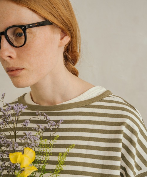 khakito（カーキト）の「フランス軍ボーダーバスクシャツアレンジTシャツ（Tシャツ/カットソー・レディース・モカ/レッド/オリーブ・FREE）」の6枚目の写真