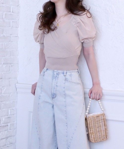 袖シアーカシュクールニットトップス 袖シアーカシュクールニットトップス