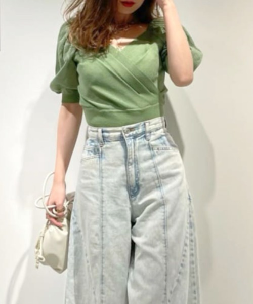 ROYAL PARTY(ロイヤルパーティー)の「袖シアーカシュクールニットトップス(ニット/セーター・レディース・ブラック/ベージュ/グリーン・FREE)」の9枚目の写真