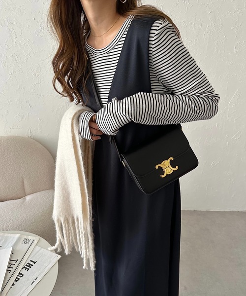 andme（アンドミー）の「きれいめポンチVネックAラインワンピース（ジャンパースカート・レディース・ブラック/ネイビー/カーキ/ライトブラウン/グレイッシュベージュ・M）」の5枚目の写真