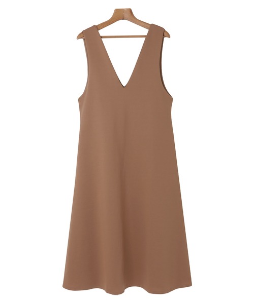 andme（アンドミー）の「きれいめポンチVネックAラインワンピース（ジャンパースカート・レディース・ブラック/ネイビー/カーキ/ライトブラウン/グレイッシュベージュ・M）」の13枚目の写真