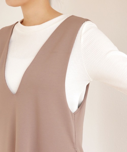 andme（アンドミー）の「きれいめポンチVネックAラインワンピース（ジャンパースカート・レディース・ブラック/ネイビー/カーキ/ライトブラウン/グレイッシュベージュ・M）」の16枚目の写真