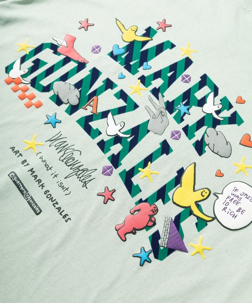 (What it isNt)ART BY MARKGONZALES(ワットイットイズント)の「【(What it isNt) ART BY MARK GONZALES/ワットイズイズント マークゴンザレス】アートデザインバックプリントTシャツ/ワンポイント/ビッグシルエット(Tシャツ/カットソー・メンズ・ライトグリーン/ブラック/ホワイト/ブルー/グレー・L/XL/M)」の20枚目の写真