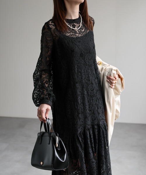 セール】新柄登場【選べる柄】フラワーティアードワンピース（インナー