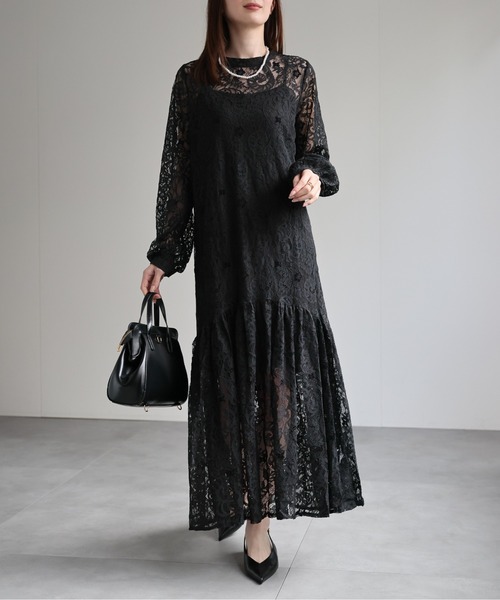 セール】新柄登場【選べる柄】フラワーティアードワンピース（インナー