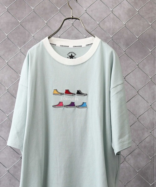 CONVERSE（コンバース）の「【CONVERSE】SIXシューズ刺繍＆発砲Ｔシャツ（Tシャツ/カットソー・メンズ・サックスブルー/グレー/ホワイト×ホワイト/ブラック×ホワイト/オリーブ/ホワイト/ブラック×グレー/ブラック・XL/L/M）」の8枚目の写真