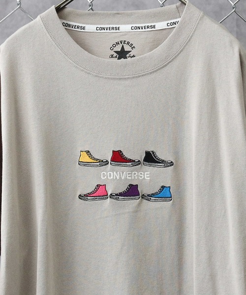 CONVERSE（コンバース）の「【CONVERSE】SIXシューズ刺繍＆発砲Ｔシャツ（Tシャツ/カットソー・メンズ・サックスブルー/グレー/ホワイト×ホワイト/ブラック×ホワイト/オリーブ/ホワイト/ブラック×グレー/ブラック・XL/L/M）」の18枚目の写真