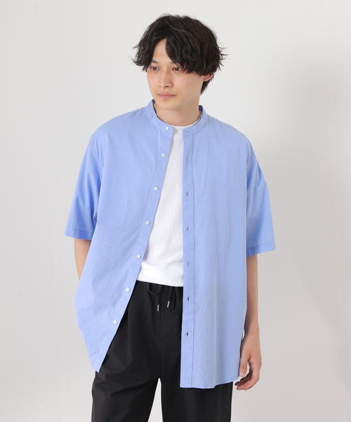 JOURNAL STANDARD relume（ジャーナルスタンダード　レリューム）の「END ON END COTTON バンドカラー半袖シャツ（シャツ/ブラウス・メンズ・ホワイト/ライトグレー/ベージュ/ブルー・MEDIUM/LARGE）」の4枚目の写真