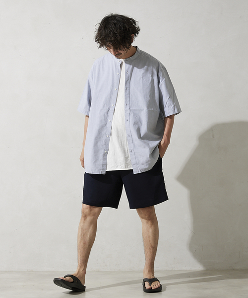 JOURNAL STANDARD relume（ジャーナルスタンダード　レリューム）の「END ON END COTTON バンドカラー半袖シャツ（シャツ/ブラウス・メンズ・ホワイト/ライトグレー/ベージュ/ブルー・MEDIUM/LARGE）」の5枚目の写真