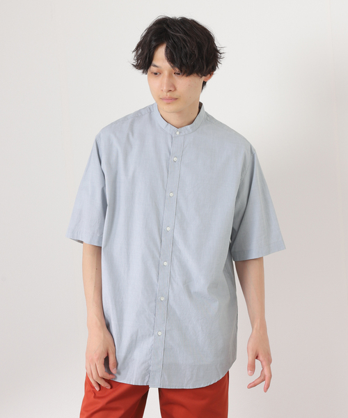 JOURNAL STANDARD relume（ジャーナルスタンダード　レリューム）の「END ON END COTTON バンドカラー半袖シャツ（シャツ/ブラウス・メンズ・ホワイト/ライトグレー/ベージュ/ブルー・MEDIUM/LARGE）」の13枚目の写真