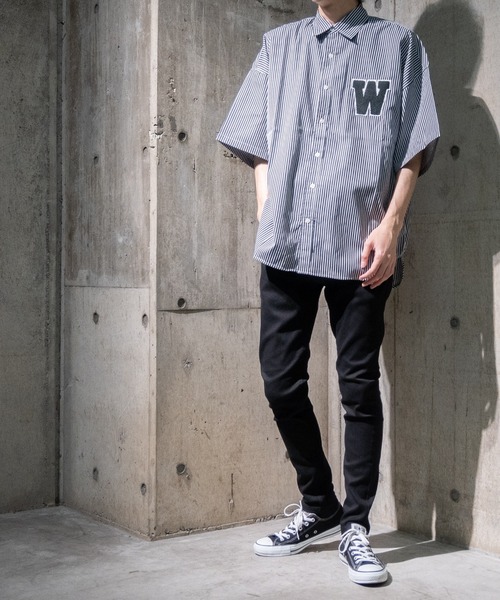 JOHN'S CLOSET（ジョンズクローゼット）の「【i】ブロードストライプワッペンビッグサイズシャツ（シャツ/ブラウス・メンズ・ブラック/サックスブルー/パープル・MEDIUM/LARGE/X-LARGE）」の11枚目の写真