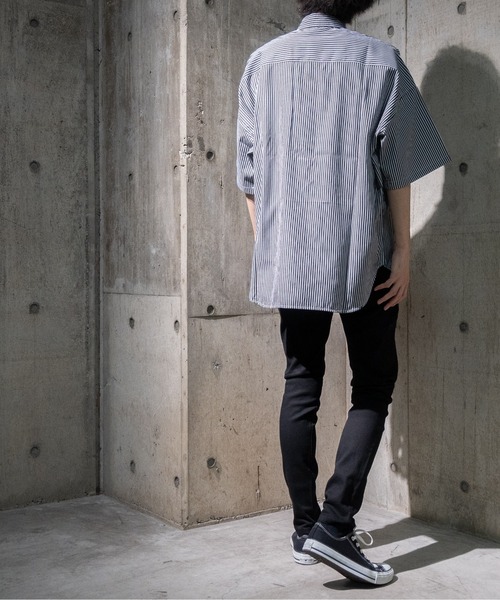 JOHN'S CLOSET（ジョンズクローゼット）の「【i】ブロードストライプワッペンビッグサイズシャツ（シャツ/ブラウス・メンズ・ブラック/サックスブルー/パープル・MEDIUM/LARGE/X-LARGE）」の14枚目の写真