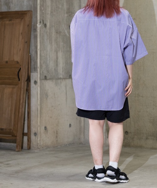 JOHN'S CLOSET（ジョンズクローゼット）の「【i】ブロードストライプワッペンビッグサイズシャツ（シャツ/ブラウス・メンズ・ブラック/サックスブルー/パープル・MEDIUM/LARGE/X-LARGE）」の20枚目の写真