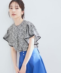 VIS | 花柄＆無地スタンドネックパイピングスリーブブラウス(シャツ/ブラウス)