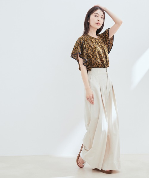 VIS（ビス）の「花柄＆無地スタンドネックパイピングスリーブブラウス（シャツ/ブラウス・レディース・ホワイト系その他/ブルー系その他/キナリ/ブラウン系その他2・FREE）」の9枚目の写真