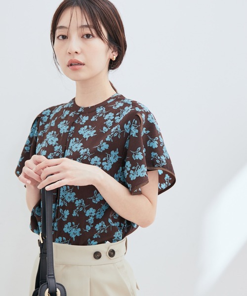 VIS（ビス）の「花柄＆無地スタンドネックパイピングスリーブブラウス（シャツ/ブラウス・レディース・ホワイト系その他/ブルー系その他/キナリ/ブラウン系その他2・FREE）」の10枚目の写真