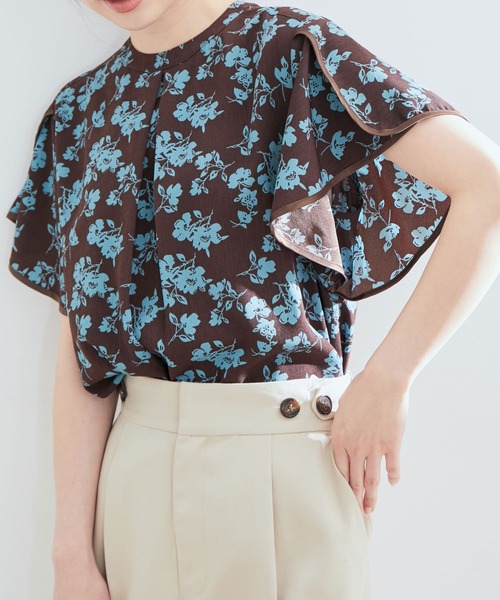 VIS（ビス）の「花柄＆無地スタンドネックパイピングスリーブブラウス（シャツ/ブラウス・レディース・ホワイト系その他/ブルー系その他/キナリ/ブラウン系その他2・FREE）」の11枚目の写真