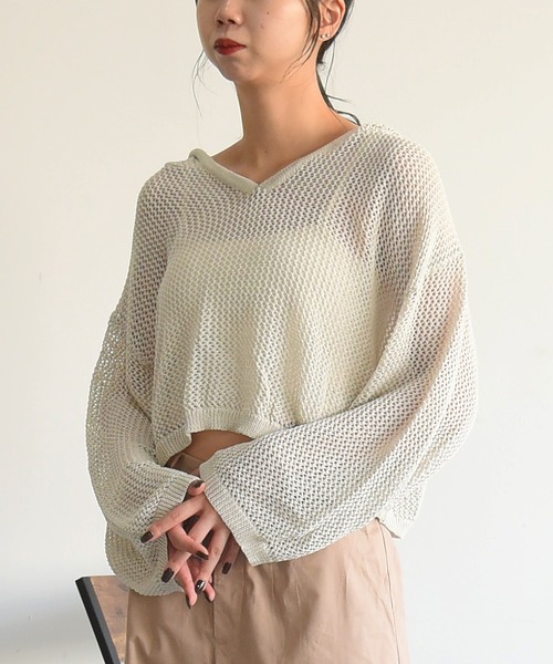 sango(sango)の「メッシュショート丈トップス(Tシャツ/カットソー・レディース・アイボリー/ベージュ系その他/パープル系その他・FREE)」の1枚目の写真