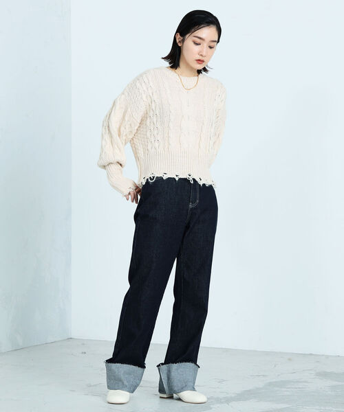 fredy emue（フレディエミュ）の「ロールアップデニムパンツ（デニムパンツ・レディース・ダークネイビー・38/36）」の2枚目の写真