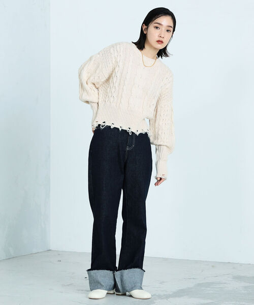 fredy emue（フレディエミュ）の「ロールアップデニムパンツ（デニムパンツ・レディース・ダークネイビー・38/36）」の4枚目の写真