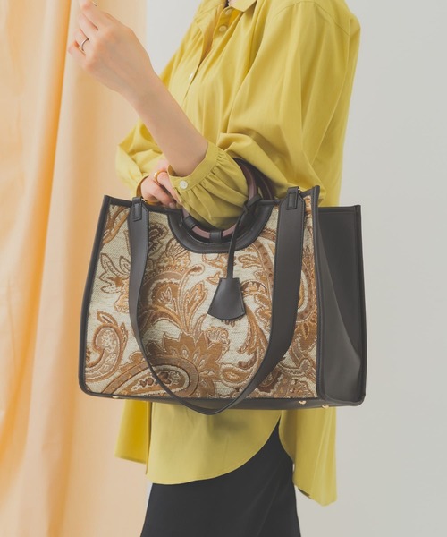 RODE SKO（ロデスコ）の「ジャガードウッドハンドルトート（トートバッグ・レディース・ブラウン・ONE）」の3枚目の写真