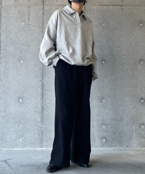 y/m by れぽすけ(イムバイレポスケ)の「スキッパーポロスウェットトップス(スウェット・メンズ・ブラック/杢グレー・MEDIUM/LARGE)」の19枚目の写真