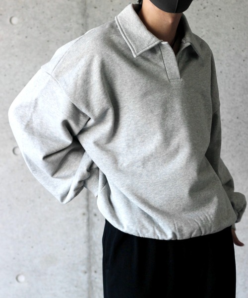 y/m by れぽすけ(イムバイレポスケ)の「スキッパーポロスウェットトップス(スウェット・メンズ・ブラック/杢グレー・MEDIUM/LARGE)」の18枚目の写真