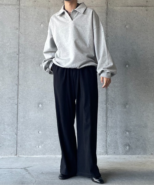 y/m by れぽすけ(イムバイレポスケ)の「スキッパーポロスウェットトップス(スウェット・メンズ・ブラック/杢グレー・MEDIUM/LARGE)」の21枚目の写真