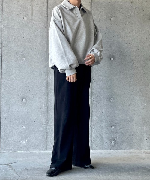 y/m by れぽすけ(イムバイレポスケ)の「スキッパーポロスウェットトップス(スウェット・メンズ・ブラック/杢グレー・MEDIUM/LARGE)」の22枚目の写真