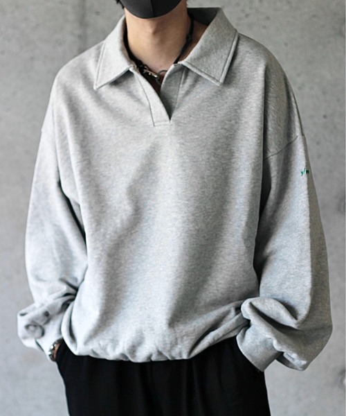 y/m by れぽすけ(イムバイレポスケ)の「スキッパーポロスウェットトップス(スウェット・メンズ・ブラック/杢グレー・MEDIUM/LARGE)」の11枚目の写真