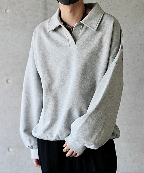 y/m by れぽすけ(イムバイレポスケ)の「スキッパーポロスウェットトップス(スウェット・メンズ・ブラック/杢グレー・MEDIUM/LARGE)」の13枚目の写真
