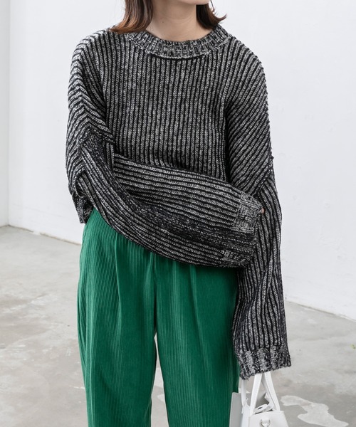 BONLECILL（ボンルシール）の「ストライプ クロップドニットプルオーバー（ニット/セーター・レディース・ブラウン/グリーン/ブラック/ワイン・FREE）」の5枚目の写真