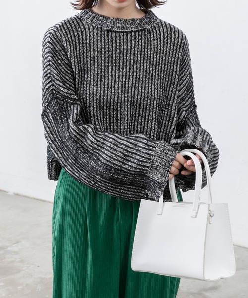 BONLECILL（ボンルシール）の「ストライプ クロップドニットプルオーバー（ニット/セーター・レディース・ブラウン/グリーン/ブラック/ワイン・FREE）」の6枚目の写真