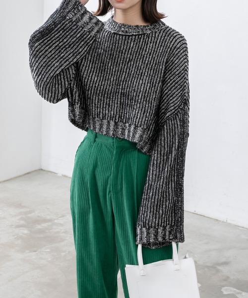 BONLECILL（ボンルシール）の「ストライプ クロップドニットプルオーバー（ニット/セーター・レディース・ブラウン/グリーン/ブラック/ワイン・FREE）」の7枚目の写真