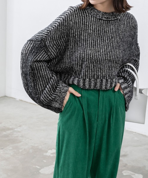 BONLECILL（ボンルシール）の「ストライプ クロップドニットプルオーバー（ニット/セーター・レディース・ブラウン/グリーン/ブラック/ワイン・FREE）」の8枚目の写真