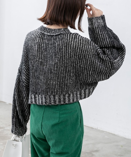 BONLECILL（ボンルシール）の「ストライプ クロップドニットプルオーバー（ニット/セーター・レディース・ブラウン/グリーン/ブラック/ワイン・FREE）」の9枚目の写真