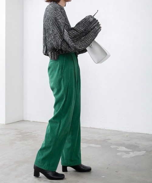 BONLECILL（ボンルシール）の「ストライプ クロップドニットプルオーバー（ニット/セーター・レディース・ブラウン/グリーン/ブラック/ワイン・FREE）」の11枚目の写真