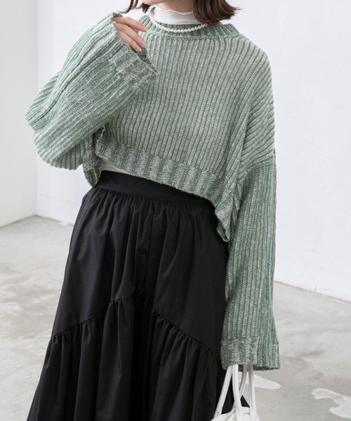 BONLECILL（ボンルシール）の「ストライプ クロップドニットプル