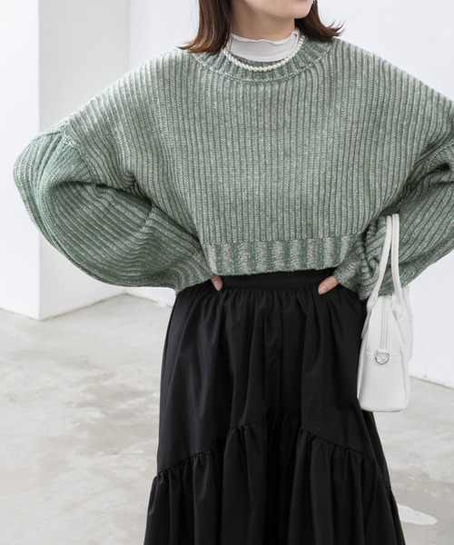 BONLECILL（ボンルシール）の「ストライプ クロップドニットプルオーバー（ニット/セーター・レディース・ブラウン/グリーン/ブラック/ワイン・FREE）」の21枚目の写真