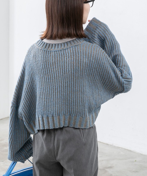 BONLECILL（ボンルシール）の「ストライプ クロップドニットプルオーバー（ニット/セーター・レディース・ブラウン/グリーン/ブラック/ワイン・FREE）」の16枚目の写真