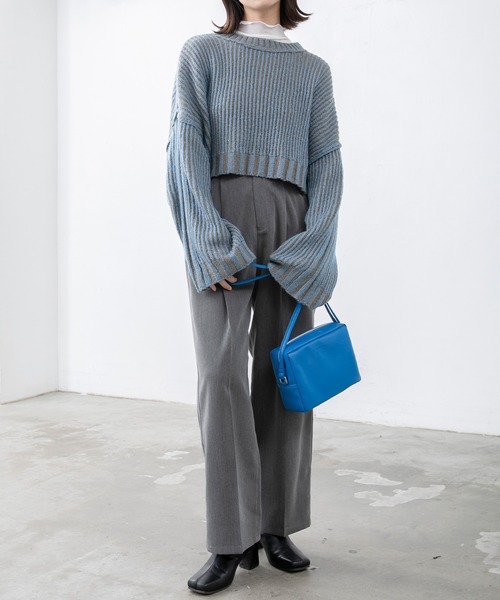 BONLECILL（ボンルシール）の「ストライプ クロップドニットプルオーバー（ニット/セーター・レディース・ブラウン/グリーン/ブラック/ワイン・FREE）」の17枚目の写真