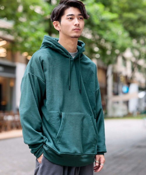 Beno（ビーノ）の「マイクロフリース リラックスオーバーシルエット プルオーバーパーカー（パーカー・メンズ・グリーン/グレイッシュブルー/ネイビー/ライトパープル/オフホワイト/グレイッシュベージュ/チャコールグレー/ブラック・S/L/XL/M）」の14枚目の写真