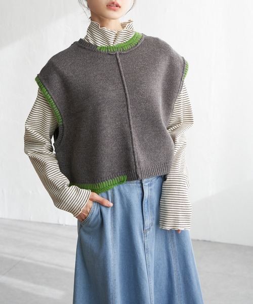 LBC（エルビーシー）の「アシメハンドステッチニットベスト（ベスト・レディース・グレー/ピンク・M）」の2枚目の写真