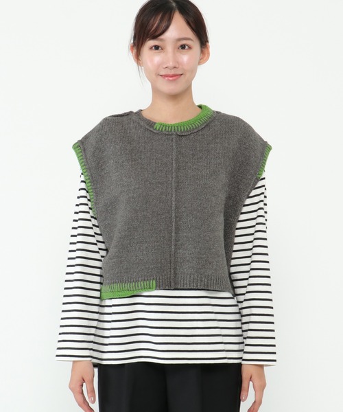 LBC（エルビーシー）の「アシメハンドステッチニットベスト（ベスト・レディース・グレー/ピンク・M）」の7枚目の写真