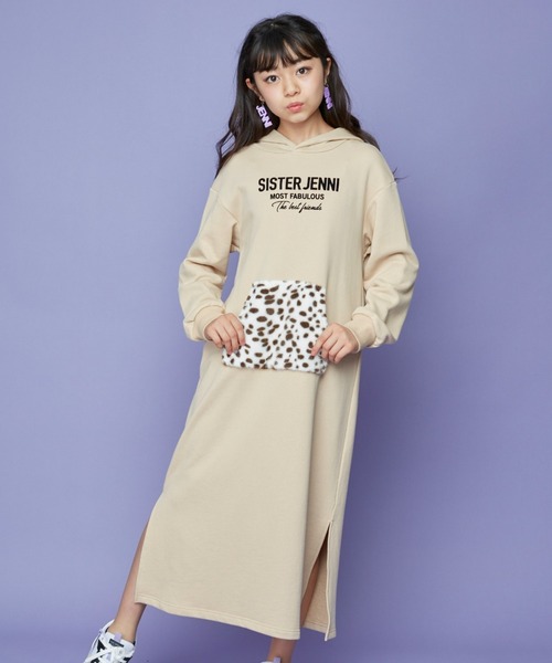 SISTER JENNI（SISTER JENNI）の「アニマルポケットパーカーマキシワンピ（ワンピース・キッズ・グレー/ベージュ/ブラック・160cm/150cm/140cm/130cm）」の3枚目の写真