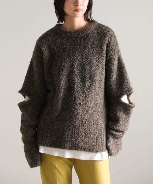 select MOCA（セレクトモカ）の「オープンスリーブブークレーニット（ニット/セーター・レディース・オリーブ/ブルー/チャコール・FREE）」の2枚目の写真